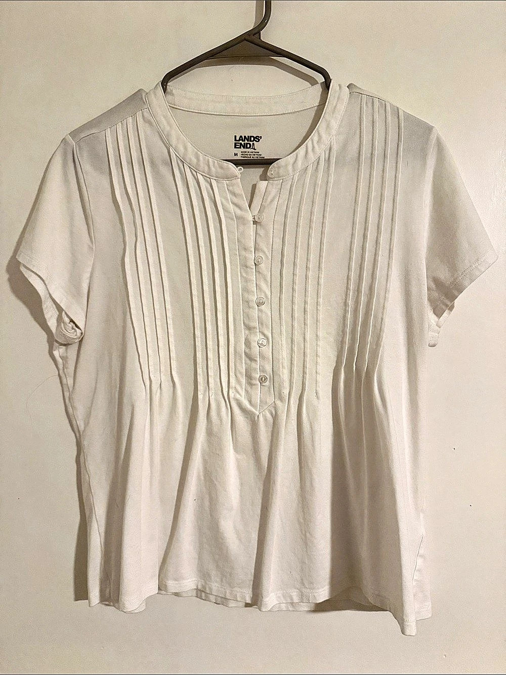 Lands' End Pleated Short Sleeve Top in White Size Medium